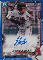 2021 Bowman Draft Chrome Draft Pick Autographs #CDAJLA Jordan Lawlar Blue Wave Refractor Baseball Card
