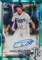 2021 Bowman Draft Chrome Draft Pick Autographs #CDACW Carson Williams Aqua Lava Refractor Baseball Card