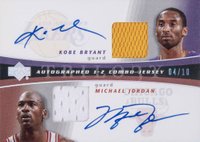 2004 Upper Deck Trilogy 1-2 Combo Jersey Autographs #AUJBJ Kobe Bryant/Michael Jordan Basketball Card