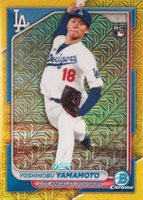 2024 Bowman Mega Box Chrome #36 Yoshinobu Yamamoto Yellow Refractor Baseball Card