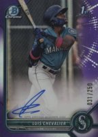 2022 Bowman Chrome Prospect Autographs #CPALC Luis Chevalier Purple Refractor Baseball Card