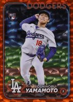 2024 Topps #553 Yoshinobu Yamamoto Orange Crackle Foil Board Baseball Card
