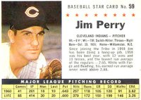 1961 Post Cereal #59 Jim Perry Perforated Baseball Card