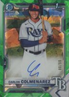 2021 Bowman Chrome Prospect Autographs #CPACC Carlos Colmenarez Green Atomic Refractor Baseball Card