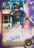 2022 Bowman Chrome Prospect Autographs #CPAJVG Jheremy Vargas Purple Refractor Baseball Card