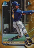 2022 Bowman Chrome Prospects #BCP79 Jackson Chourio Gold Refractor Baseball Card