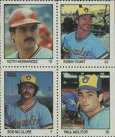 1983 Fleer Stamps # Keith Hernandez/Robin Yount/Bob McClure/Paul Molitor Panel Baseball Card