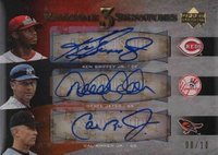 2007 Upper Deck Exquisite Collection Rookie Signatures Ensemble Triple Signatures #EE3-GJR Ken Griffey Jr./Derek Jeter/Cal Ripken Jr. Baseball Card