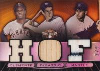 2007 Topps Triple Threads Relics Combos #60 Joe DiMaggio/Mickey Mantle/Roberto Clemente Gold Baseball Card