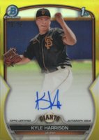 2023 Bowman Chrome Prospect Autographs #CPAKH Kyle Harrison Yellow Refractor Baseball Card