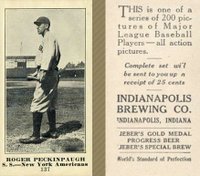 1916 Indianapolis Brewing #137 Roger Peckinpaugh Baseball Card