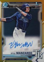 2021 Bowman Draft Chrome Draft Pick Autographs #CDAKM Kyle Manzardo Gold Refractor Baseball Card