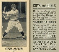 1916 Morehouse Baking #6 Jimmy Archer Baseball Card