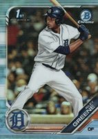 2019 Bowman Draft #BDC50 Riley Greene Chrome-With Bat-Sky Blue Refractor Baseball Card