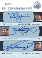 1998 SP Authentic Chirography Triples #MSG Mark McGwire/Sammy Sosa/Ken Griffey Jr. Baseball Card