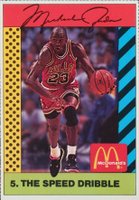 1990 McDonald's Michael Jordan #5 Michael Jordan The Speed Dribble-Pink Back Basketball Card