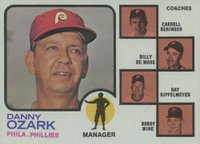1973 Topps #486d Phillies Manager/ Coaches Dark Pale Background Baseball Card