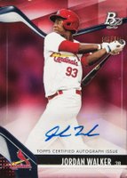 2021 Bowman Platinum Top Prospects #TOP34 Jordan Walker Autograph-Red Baseball Card