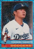 2025 Topps Heritage #172 Yoshinobu Yamamoto Chrome-Light Blue Sparkle Refractor Baseball Card