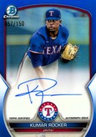 2023 Bowman Chrome Prospect Autographs #CPAKR Kumar Rocker Blue Refractor Baseball Card