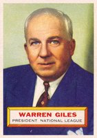 1956 Topps #2g Warren Giles Gray back Baseball Card