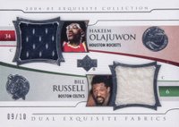2004 Upper Deck Exquisite Collection Extra Exquisite Dual Jersey #EJ2OR Hakeem Olajuwon/Bill Russell Basketball Card