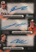 2023 Bowman Sterling Triple Refractor Autographs #TRAHHR Adley Rutschman/Gunnar Henderson/Jackson Holliday Black Lava Baseball Card