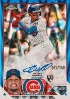 2023 Topps Chrome Rookie Autograph #RACMO Christopher Morel Blue Raywave Baseball Card