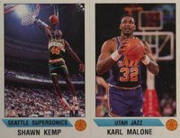 1990 Panini Sticker # Karl Malone/Shawn Kemp Panel-Hand Cut Basketball Card