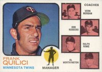 1973 Topps #49n Twins Manager/Coaches Natural Background Baseball Card