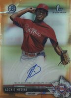2017 Bowman Chrome Prospect Autograph #ME Adonis Medina Orange Refractor Baseball Card