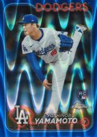 2024 Topps Chrome #18 Yoshinobu Yamamoto Blue Raywave Baseball Card