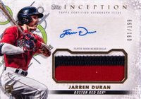 2022 Topps Inception Inception Autographed Patch #IAPJD Jarren Duran Baseball Card
