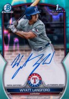 2023 Bowman Draft Chrome Prospect Autograph #CDAWL Wyatt Langford Aqua Lava Baseball Card