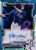 2021 Bowman Draft Chrome Draft Pick Autographs #CDAKM Kyle Manzardo Aqua Lava Refractor Baseball Card