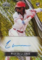 2024 Topps Chrome Black Autographs #ED Elly de La Cruz Gold Mini Diamond Refractor Baseball Card