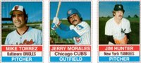 1976 Hostess # Torrez/Morales/Hunter Hand Cut-Panel Baseball Card