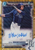 2021 Bowman Draft Chrome Draft Pick Autographs #CDAKM Kyle Manzardo Gold Wave Refractor Baseball Card