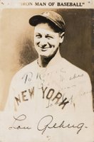 1999 Hall of Fame Autographs # Lou Gehrig Postcard Baseball Card
