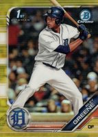 2019 Bowman Draft #BDC50 Riley Greene Chrome-With Bat-Gold Refractor Baseball Card