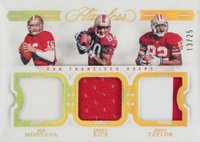 2022 Panini Flawless Triple Patches #TPSA Jerry Rice/Joe Montana/John Taylor Football Card