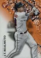 2022 Topps Pristine #280 J.T. Realmuto Orange Refractor Baseball Card