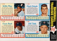 1962 Post Cereal Complete Panel # Bill Tuttle/Chuck Estrada/Ernie Banks/Willie Mays Baseball Card