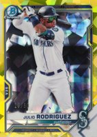2021 Bowman Sapphire Edition Chrome Prospects #BCP86 Julio Rodriguez Yellow Baseball Card