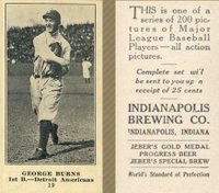 1916 Indianapolis Brewing #19 George Burns Baseball Card