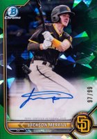 2022 Bowman Chrome Prospect Autographs #CPAJME Jackson Merrill Green Refractor Baseball Card