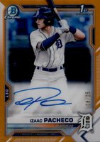 2021 Bowman Draft Chrome Draft Pick Autographs #CDAIP Izaac Pacheco Orange Refractor Baseball Card