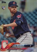 2018 Topps Update #US198 Shane Bieber Ball at Waist-Rainbow Foil Baseball Card