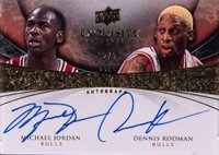 2008 Upper Deck Exquisite Collection Dual Enshrinements Autographs #JR Dennis Rodman/Michael Jordan Basketball Card