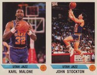 1990 Panini Sticker # John Stockton/Karl Malone Panel-Hand Cut Basketball Card